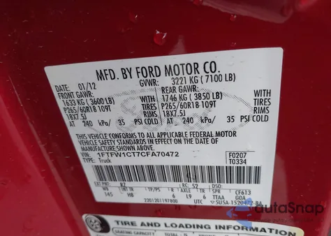 2012 Ford F-150 Lariat from USA, damaged, VIN 1FTFW1CT7CFA70472